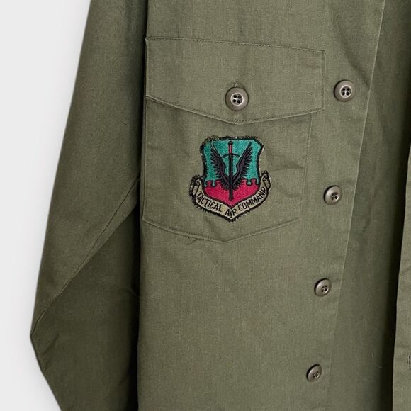 VTG US Air Force Military Army Jacket Shirt S/M Green Utility Uniform 14.5x31 - Picture 4 of 12